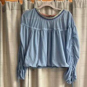 FP Movement by Free People Light Blue Cropped Top, fun sleeves, L